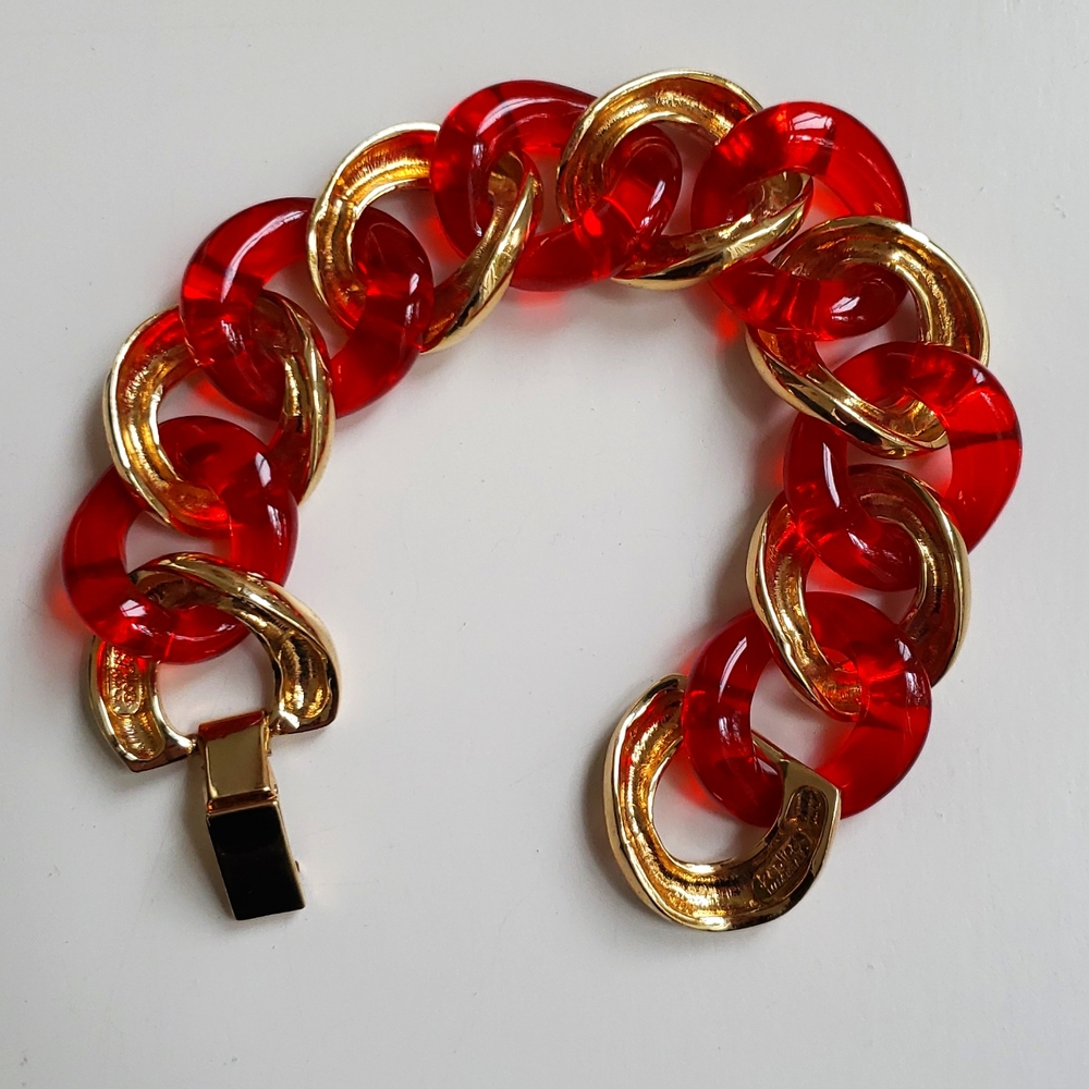 🔥HP🔥VTG Replica Collection Italy Gold/Lucite Link Bracelet - Picture 3 of 8